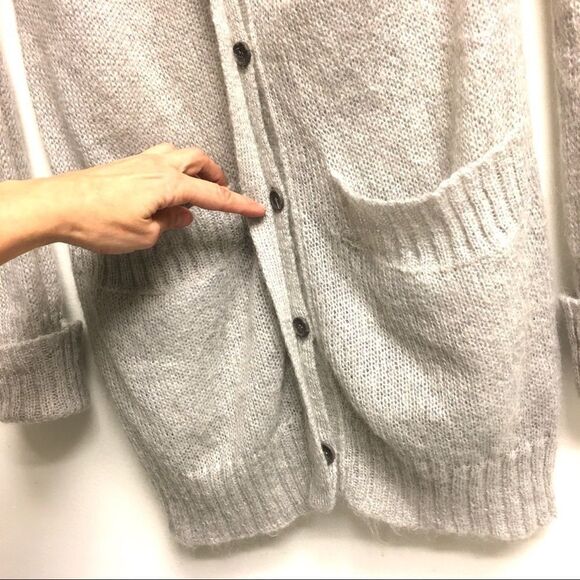 AMERICAN VINTAGE Kid Mohair Long Button Front Cardigan Sweater Grey L - Picture 6 of 7